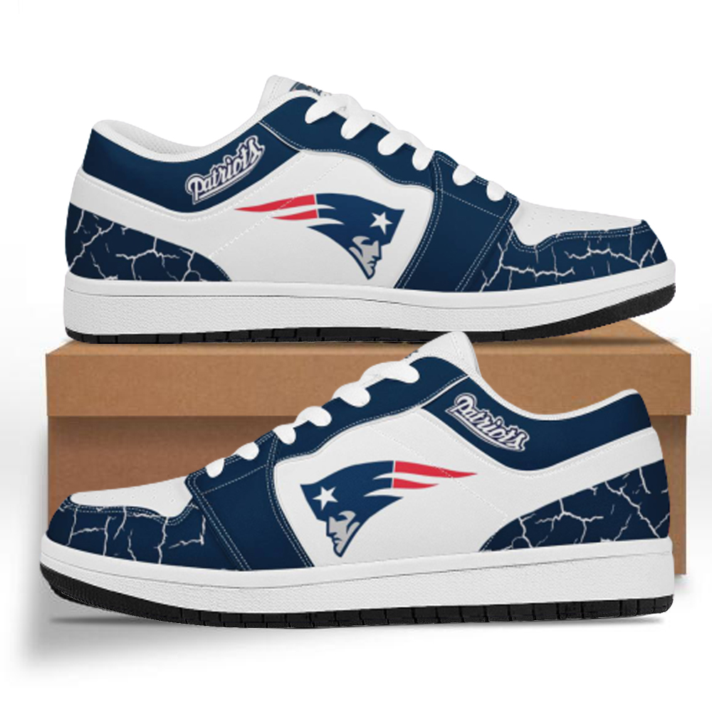 Women's New England Patriots Low Top Leather AJ1 Sneakers 001
